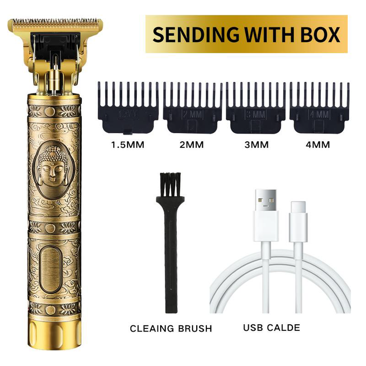 T9 Professional Cordless Hair Trimmer (Antique Bronze Engraved Series - Direct USB Charging - 4 Styles)