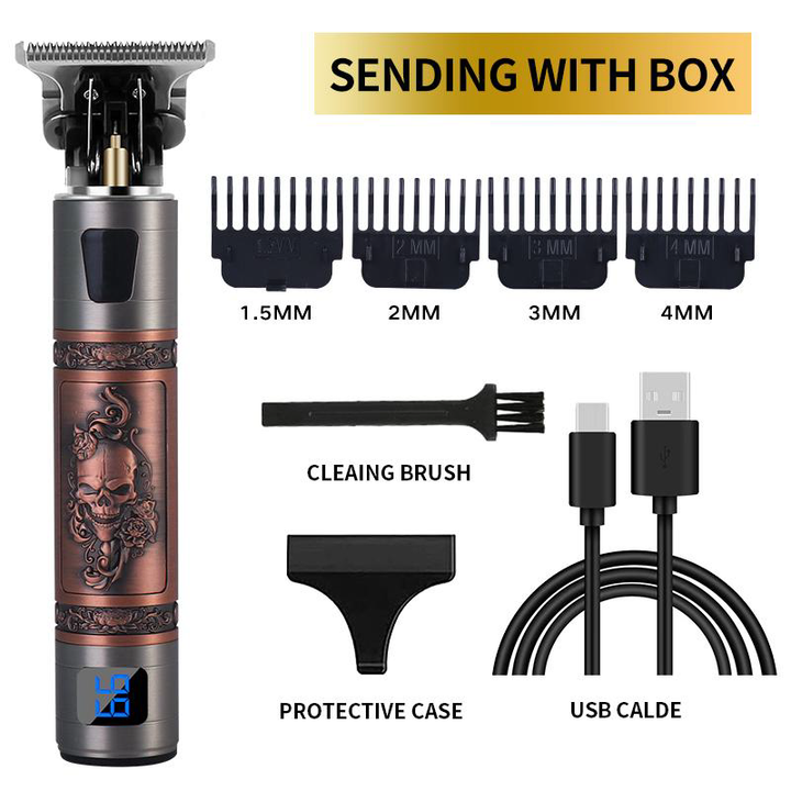 T10 Professional Cordless Hair Trimmer (Red Bronze Engraved LCD Series - Direct Type-C Charging - 4 Styles)