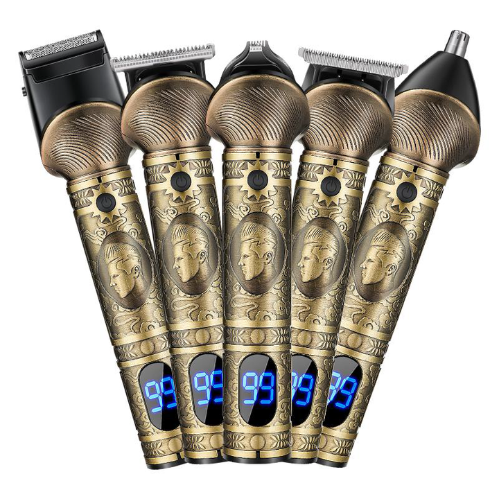 T10 Pro 5-in-1 Multifunctional Grooming Kit (Vintage Engraved LCD Series - Direct Type-C Charging - 3 Styles)