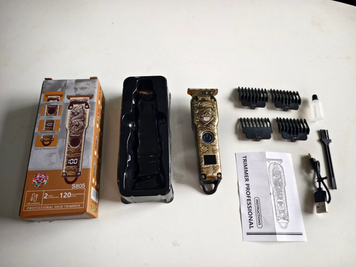 YX-701 Professional Compact Hair Trimmer (Gold Heavy Flat Blade & Smart LCD - 6 Styles)