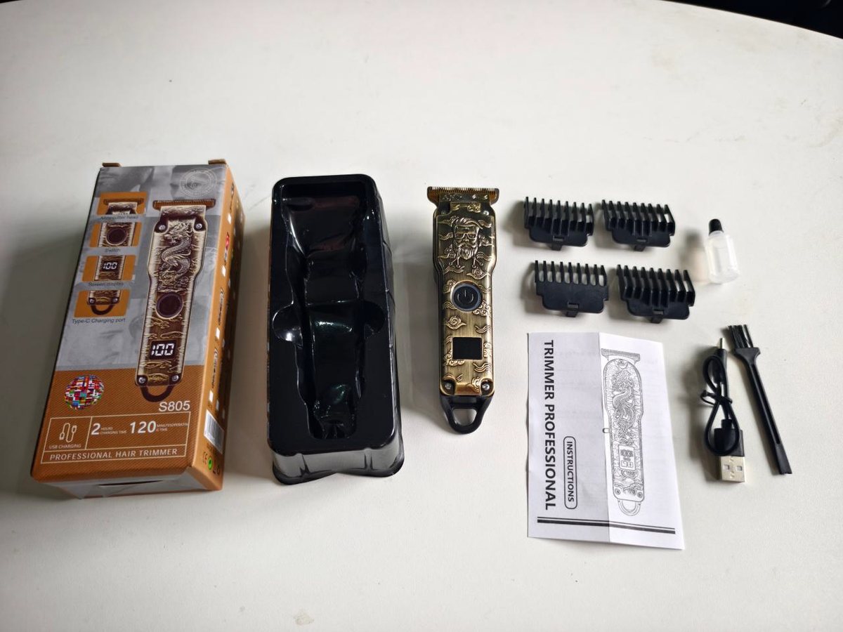 YX-701 Professional Compact Hair Trimmer (Gold Heavy Flat Blade & Smart LCD - 6 Styles)