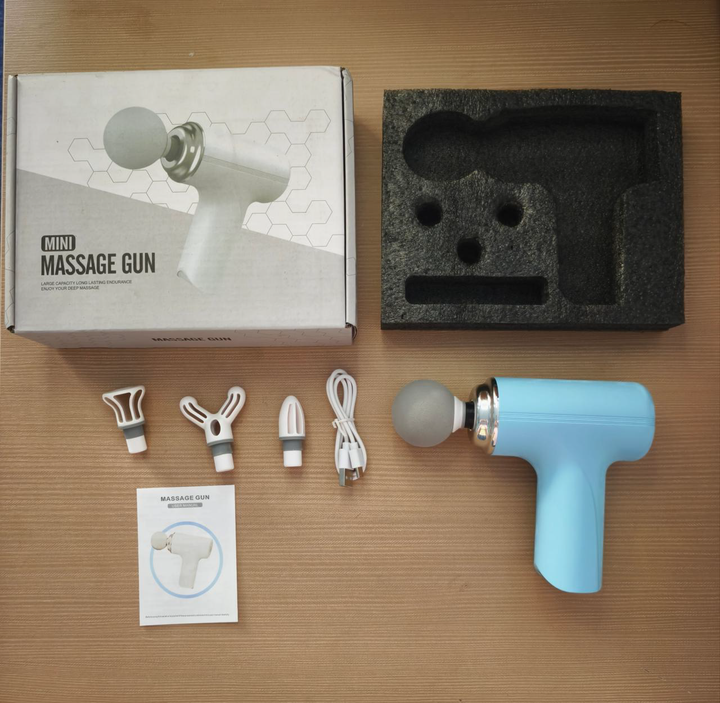 Mini Portable Deep Tissue Percussion Massage Gun with 4 Massage Heads