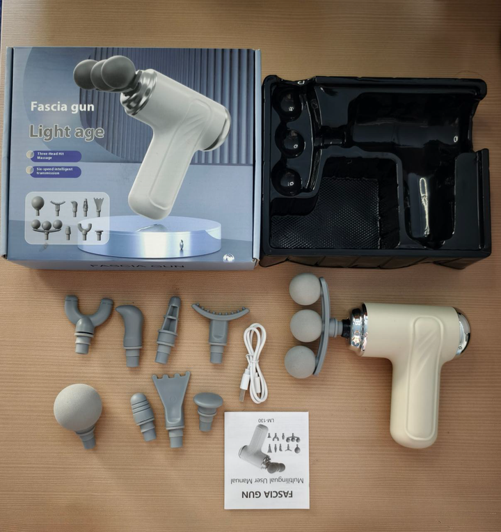 LM-130 Triple-Head Percussion Massage Gun with 8 Specialized Attachments