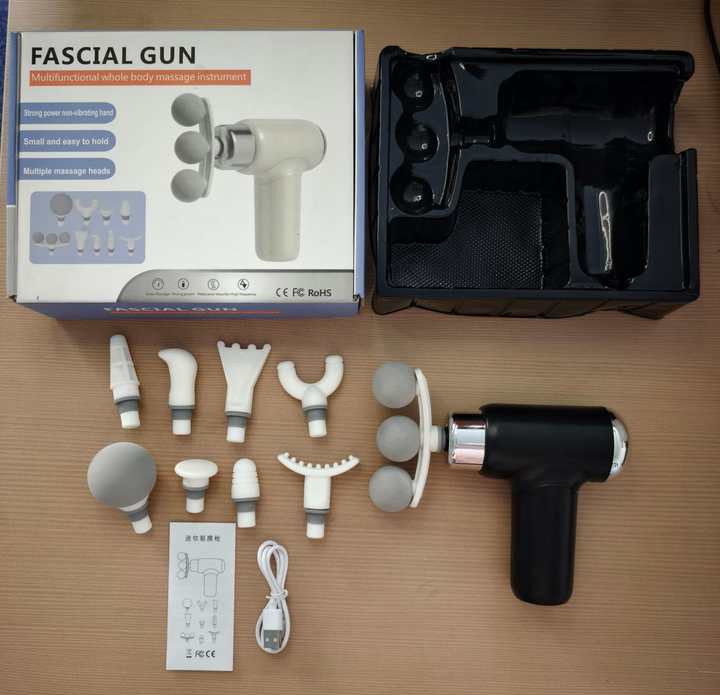 Professional Triple-Head Percussion Massage Gun with 9 Specialized Attachments in Matte Black
