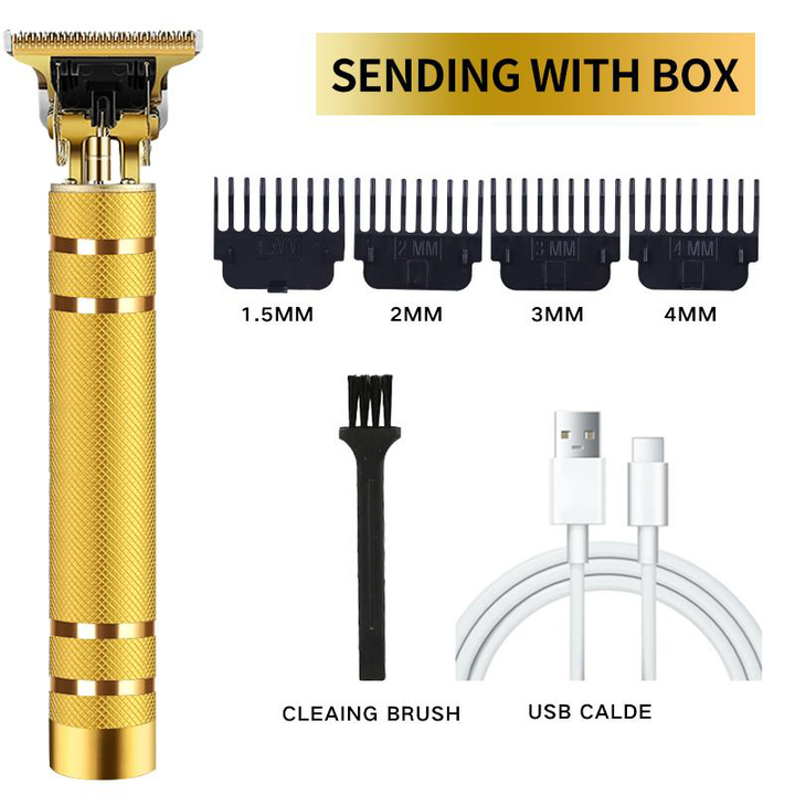 T9 Professional Cordless Hair Trimmer (Gold Ribbed Direct USB Charging Edition)