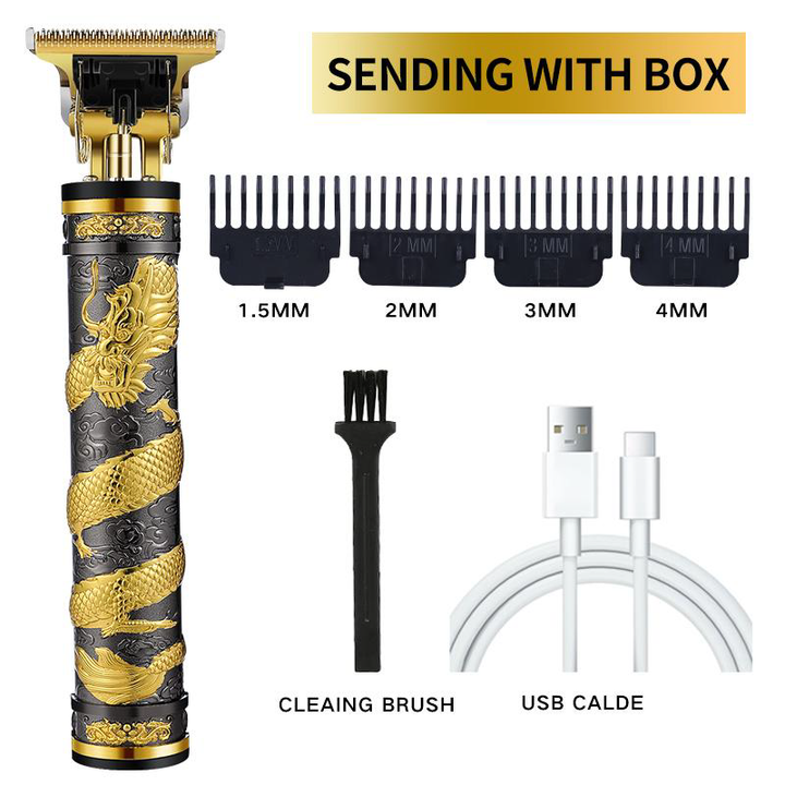 T9 Professional Cordless Hair Trimmer (Coiled Dragon Black & Gold Edition - Direct USB Charging)