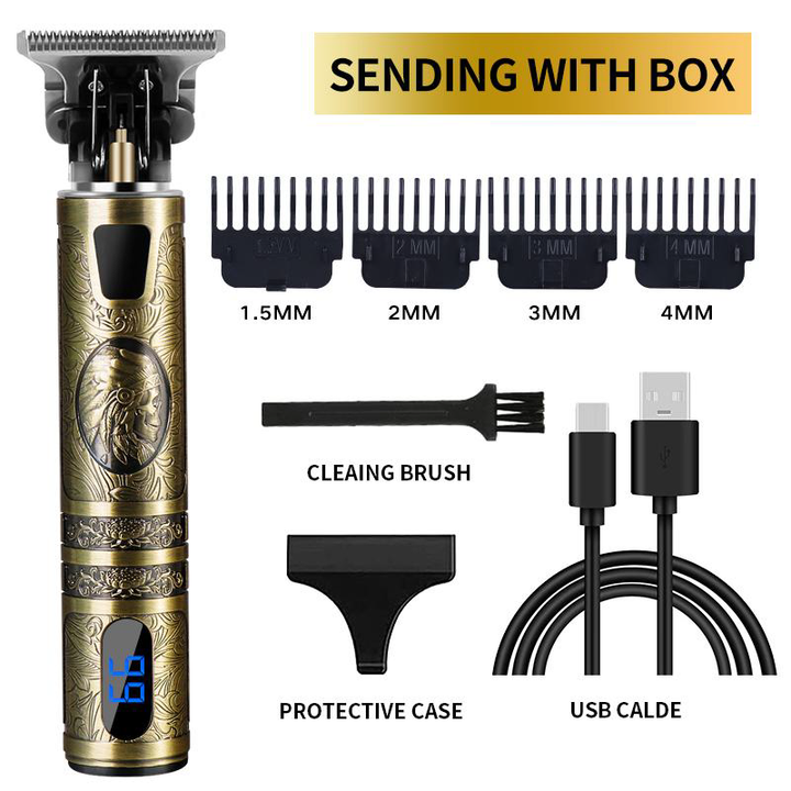 T10 Professional Cordless Hair Trimmer (Vintage Engraved LCD Series - Direct Type-C Charging - 4 Styles)