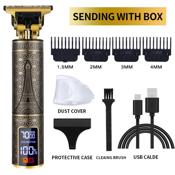 T10 Ultra-Pro Cordless Hair Trimmer (Dual LED Screen Vintage Relief Series - Direct Type-C Charging - 6 Styles)