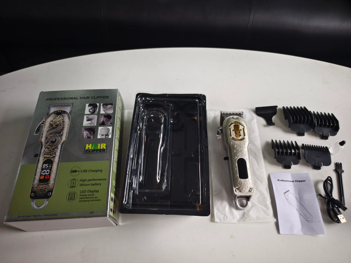 YX-610 Professional Barber Hair Clipper (Silver Gold Crest Edition - Upgraded 390 Motor)