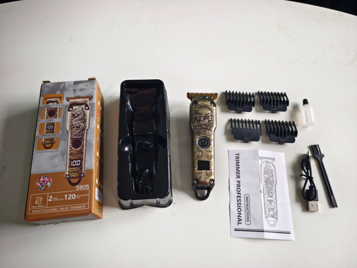 YX-701 Professional Compact Hair Trimmer (Gold Heavy Flat Blade & Smart LCD - 6 Styles)