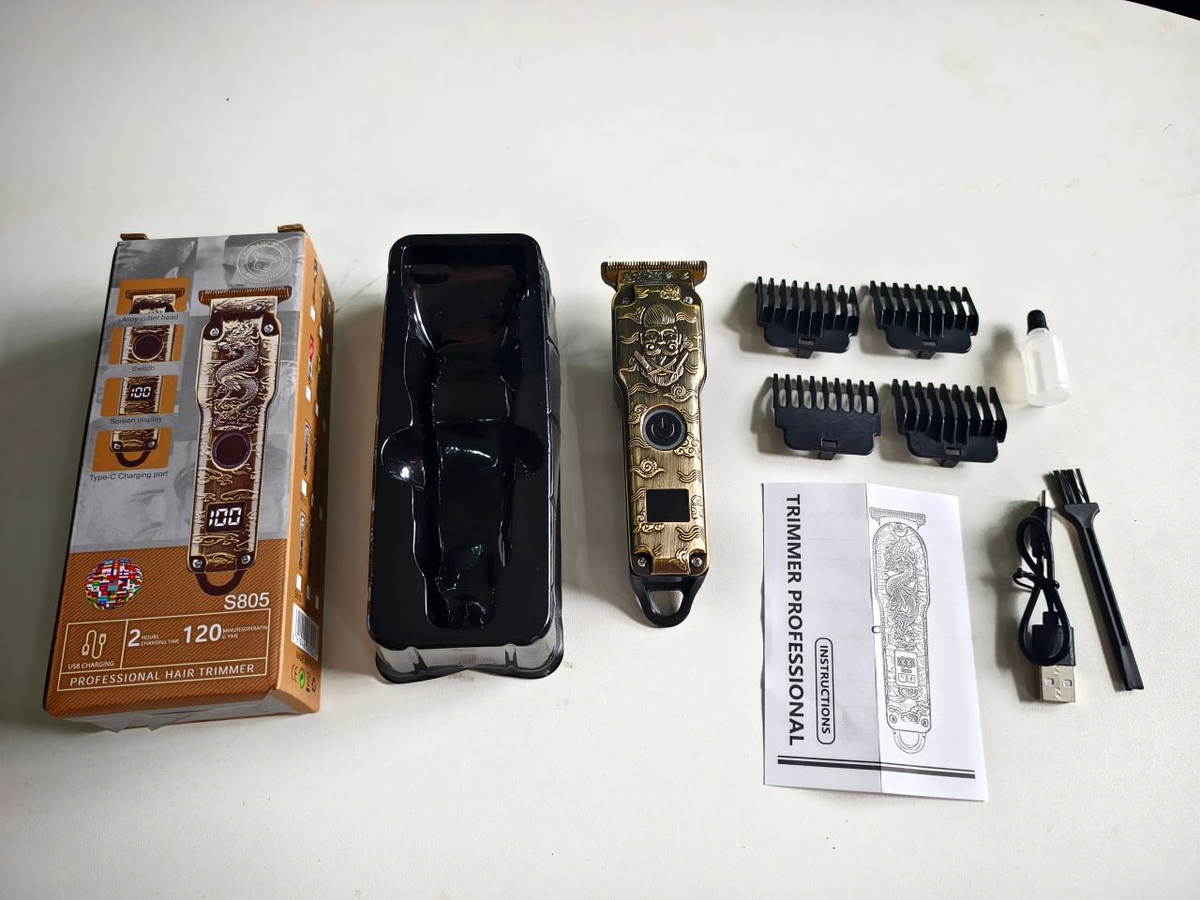 YX-701 Professional Compact Hair Trimmer (Gold Heavy Flat Blade & Smart LCD - 6 Styles)
