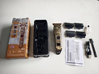 YX-701 Professional Compact Hair Trimmer (Gold Heavy Flat Blade & Smart LCD - 6 Styles)
