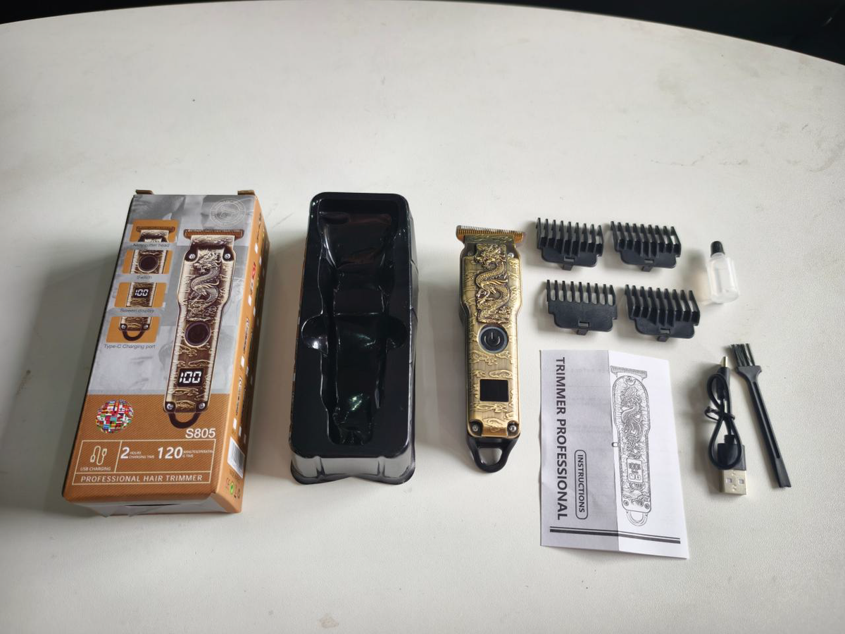 YX-701 Professional Compact Hair Trimmer (Gold Heavy Flat Blade & Smart LCD - 6 Styles)