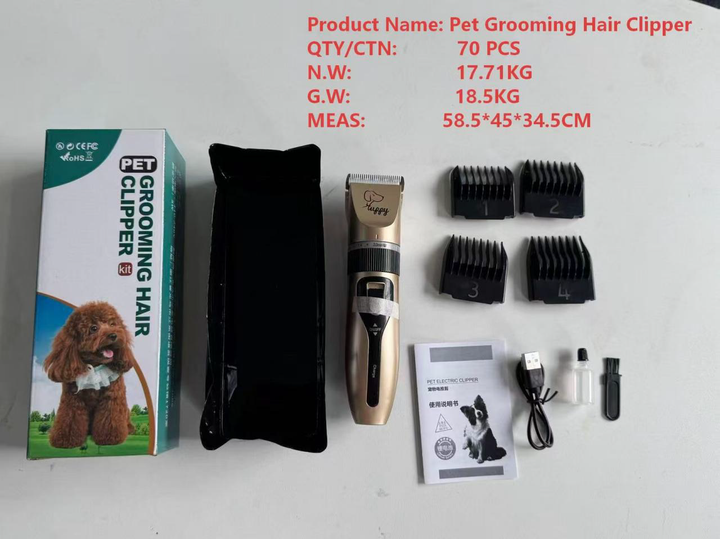Pet Grooming Hair Clipper 01 with Puppy Logo and 70pcs Export Carton