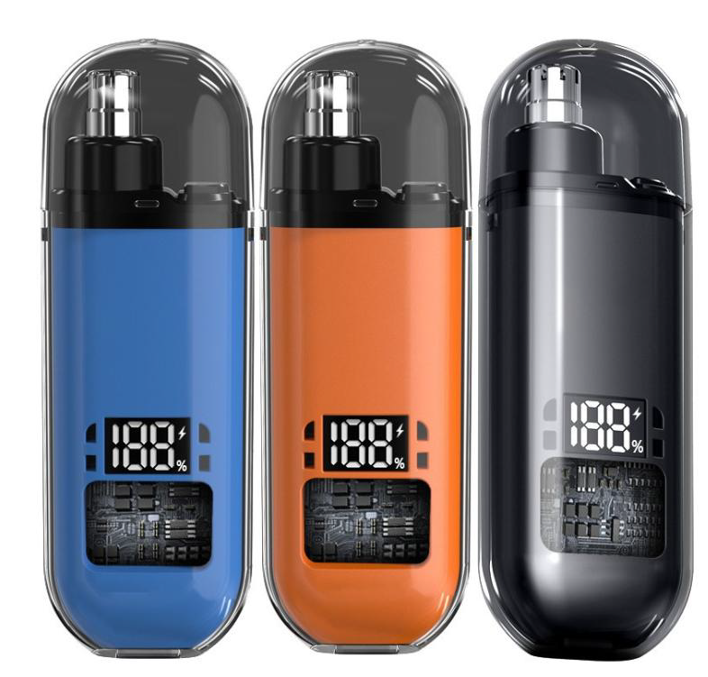 Professional Rechargeable Transparent Capsule Nose and Ear Hair Trimmer 01 in Blue, Orange, and Black