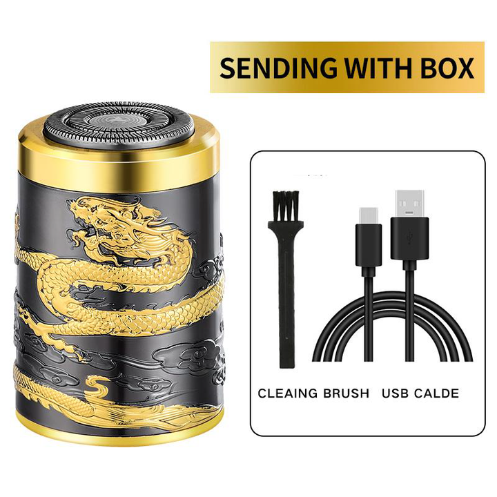 Vintage Golden Dragon Embossed All-Metal Electric Shaver in Black and Gold