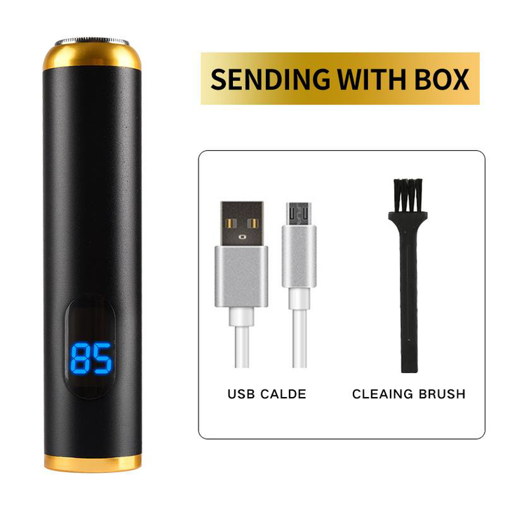Heavy-Duty All-Metal Cylindrical Shaver with Blue Digital LED Display in Black and Gold