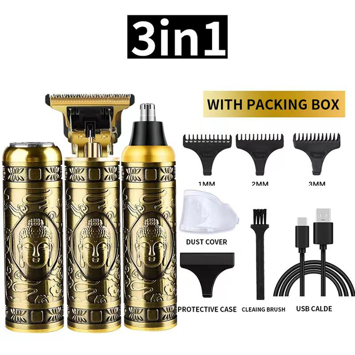 Vintage 3-in-1 All-Metal Multi-Grooming Kit - Antique Brass Buddha Head