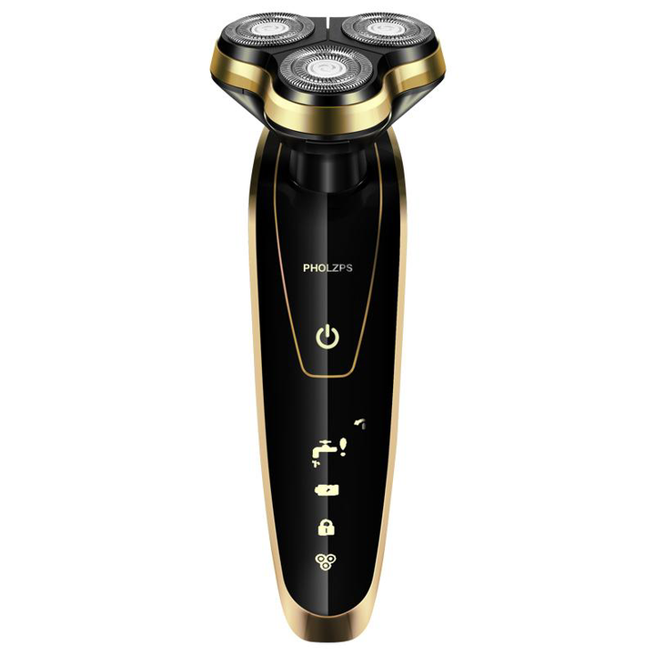 Professional 3D Triple Floating Head Rotary Electric Shaver in Black and Gold