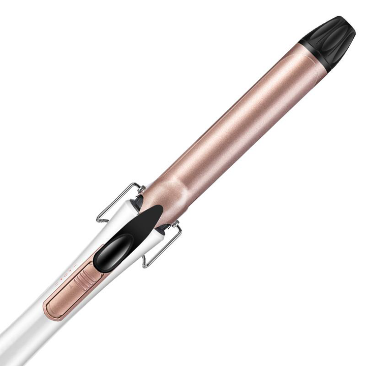 Professional Ceramic Hair Curling Iron with Clamp in Pearl White and Rose Gold