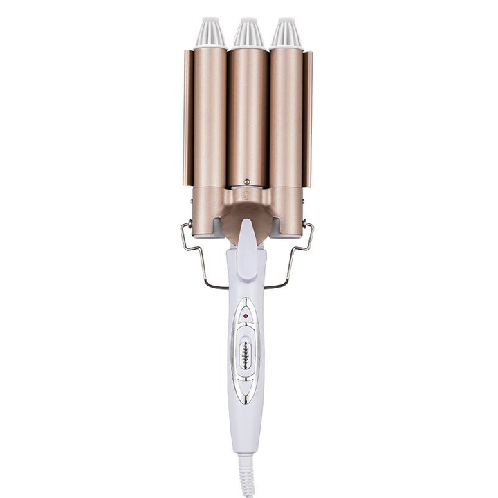 Professional Triple Barrel Hair Waver in Champagne Gold and Pearl White