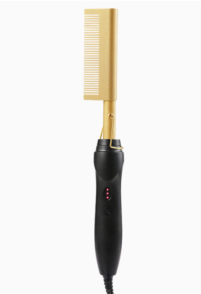 Professional Electric Hot Pressing Comb in Gold and Matte Black