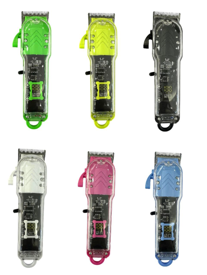 Professional Transparent Cordless Hair Clipper with LCD Display in 6 Colors
