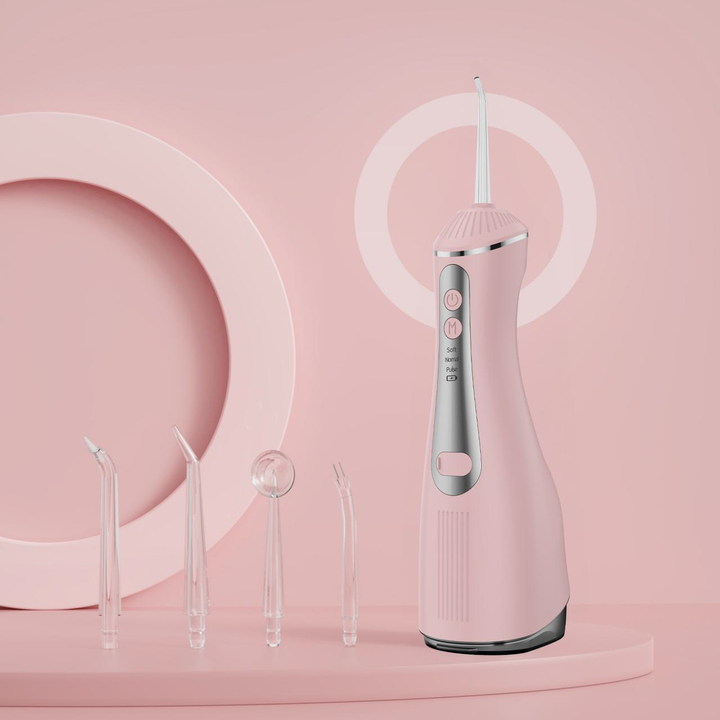 Professional Type-C Cordless Water Flosser with 4 Specialized Nozzles in Pastel Pink