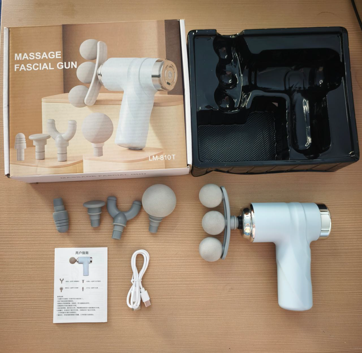 LM-810T Mini Percussion Massage Gun with Triple-Ball Claw Head and 5 Attachments