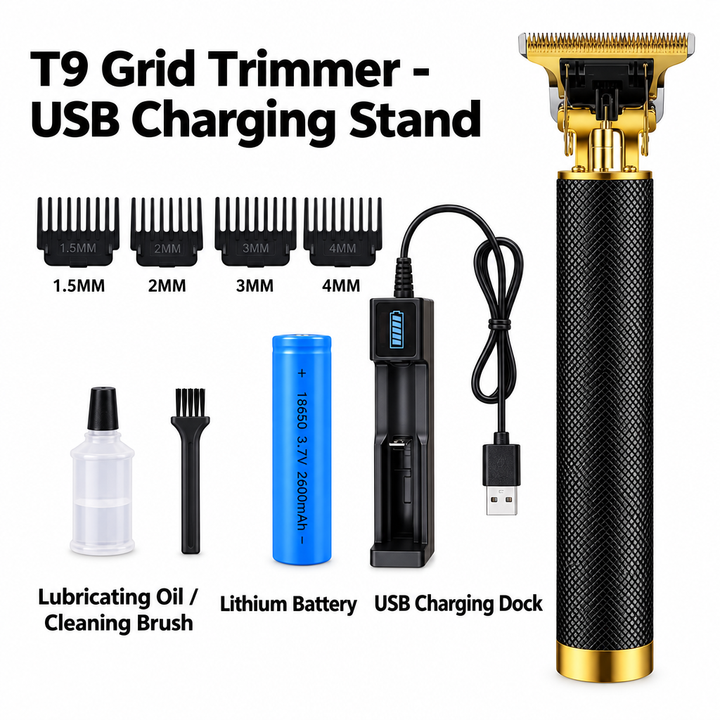 T9 Professional Cordless Hair Trimmer with USB Charging Stand
